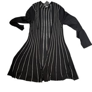 NWT Esperanza Cardigan Large Minimal Stripes Knitted Long Open Front Black White